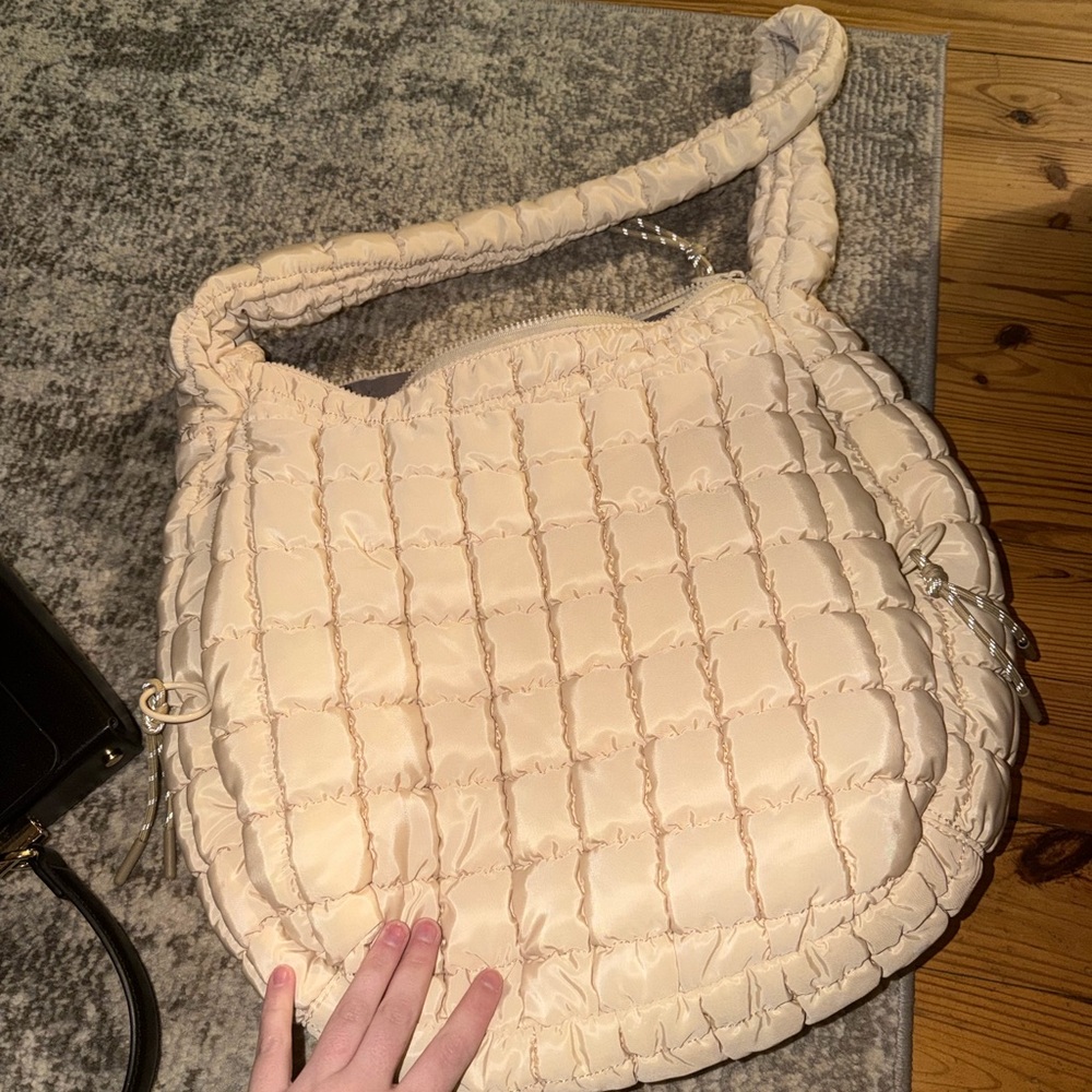 Quilted Cream Shoulder Bag - Soft Padded Everyday Tote